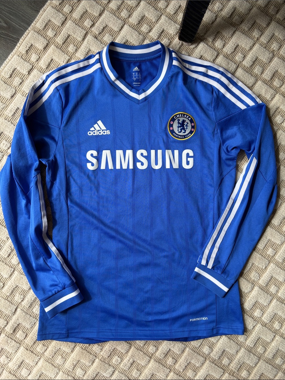 adidas Chelsea Royal Blue Long Sleeve Football Jersey with White Accents